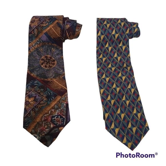 Structure Men's Ties Multicolor 100% Silk Bundle Of 2 - Picture 1 of 11